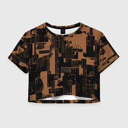 Футболка 3D укороченная женская Чёрно-коричневый абстракция геометричный, цвет: 3D-принт
