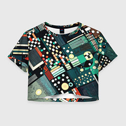 Футболка 3D укороченная женская Тёмно-синий абстракция полосы кружочки, цвет: 3D-принт