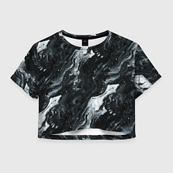 Футболка 3D укороченная женская Монохромный жидкий мрамор - абстрактный паттерн, цвет: 3D-принт