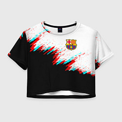 Футболка 3D укороченная женская Barcelona глитч краски, цвет: 3D-принт