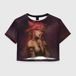 Футболка 3D укороченная женская Яэ Мико жрица лисица, цвет: 3D-принт