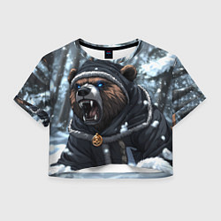 Футболка 3D укороченная женская Зима - русский медведь, цвет: 3D-принт