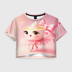 Футболка 3D укороченная женская Балерина капучино розовый, цвет: 3D-принт