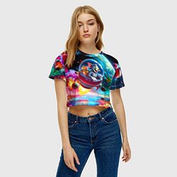 Футболка 3D укороченная женская Том и Джерри летят в ракете - нейроарт, цвет: 3D-принт — фото 2