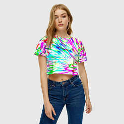 Футболка 3D укороченная женская Неоновые краски текстура неон, цвет: 3D-принт — фото 2