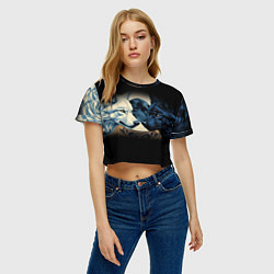 Футболка 3D укороченная женская Инь янь волк и волчица с луной, цвет: 3D-принт — фото 2