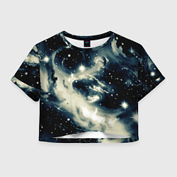 Футболка 3D укороченная женская Космический абстрактный чёрно-синий, цвет: 3D-принт