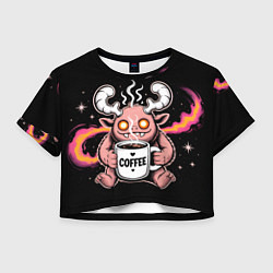 Футболка 3D укороченная женская Кофейный инопланетянин, цвет: 3D-принт