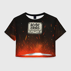 Футболка 3D укороченная женская ACDC лого на кассете, цвет: 3D-принт