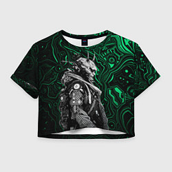 Футболка 3D укороченная женская Японский кибернетический Они, цвет: 3D-принт