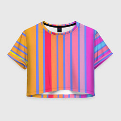 Футболка 3D укороченная женская Теплые цветные полосы, цвет: 3D-принт