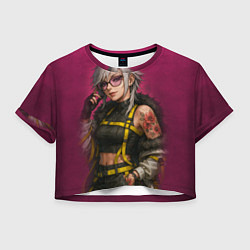 Футболка 3D укороченная женская Девушка с татуировкой в очках, цвет: 3D-принт