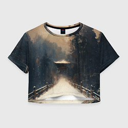 Футболка 3D укороченная женская Дорога к Японскому храму, цвет: 3D-принт