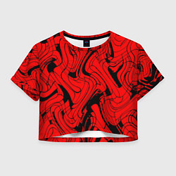 Футболка 3D укороченная женская Чёрно-красный абстрактный линии, цвет: 3D-принт