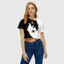 Футболка 3D укороченная женская Мистические волки дня и ночи инь-янь, цвет: 3D-принт — фото 2