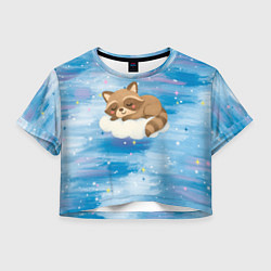 Футболка 3D укороченная женская Милый енот спит на облаке, цвет: 3D-принт