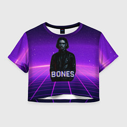 Футболка 3D укороченная женская Bones retrowave, цвет: 3D-принт