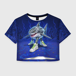 Футболка 3D укороченная женская Тралалеро тралала - акула киборг, цвет: 3D-принт