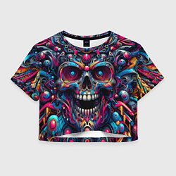 Футболка 3D укороченная женская Colorful cyber skull - pattern, цвет: 3D-принт