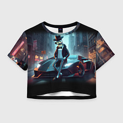 Футболка 3D укороченная женская Бендер счастливый владелец Ламборджини, цвет: 3D-принт