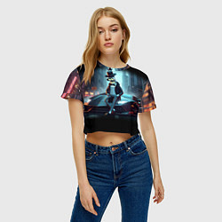 Футболка 3D укороченная женская Бендер счастливый владелец Ламборджини, цвет: 3D-принт — фото 2