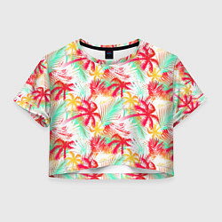 Футболка 3D укороченная женская Palm red yellow, цвет: 3D-принт