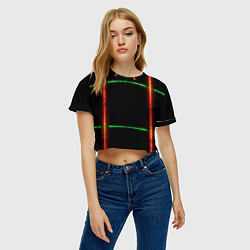 Футболка 3D укороченная женская Color green orange lines, цвет: 3D-принт — фото 2