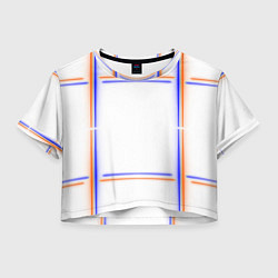 Футболка 3D укороченная женская Neon white orange light blue, цвет: 3D-принт