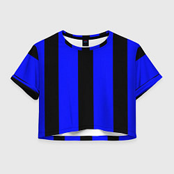 Футболка 3D укороченная женская Color blue black stripes, цвет: 3D-принт