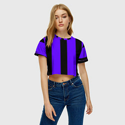 Футболка 3D укороченная женская Color purple black stripes, цвет: 3D-принт — фото 2