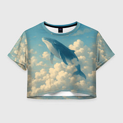 Футболка 3D укороченная женская Кит в облаках, цвет: 3D-принт