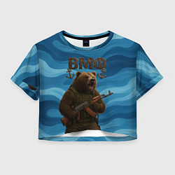 Футболка 3D укороченная женская ВМФ Медведь с АК-47, цвет: 3D-принт
