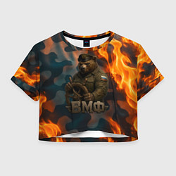 Футболка 3D укороченная женская Медведь у штурвала МВФ, цвет: 3D-принт