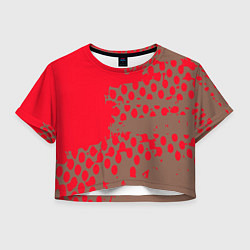 Футболка 3D укороченная женская Абстрактные алые пятна на цвете какао, цвет: 3D-принт