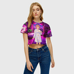 Футболка 3D укороченная женская Дандадан Сиратори Айра с кофе, цвет: 3D-принт — фото 2