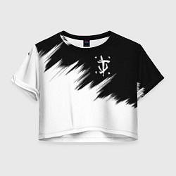 Футболка 3D укороченная женская Doom краски черно белый, цвет: 3D-принт