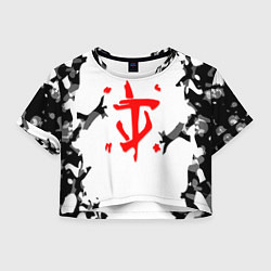 Футболка 3D укороченная женская Doom лого камуфляж текстура, цвет: 3D-принт