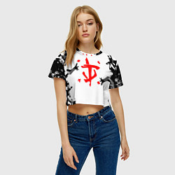 Футболка 3D укороченная женская Doom лого камуфляж текстура, цвет: 3D-принт — фото 2