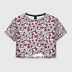 Женский топ Мелкий красно белый мозаичный узор на черном