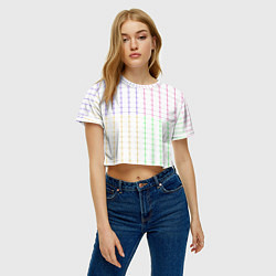 Футболка 3D укороченная женская Color white multicolored stripes, цвет: 3D-принт — фото 2