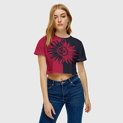 Футболка 3D укороченная женская Солнце красно-синее, цвет: 3D-принт — фото 2