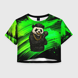 Футболка 3D укороченная женская Панда рэпер с микрофоном, цвет: 3D-принт