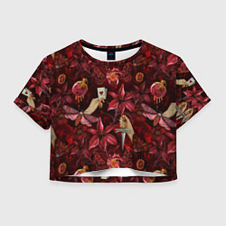 Женский топ Бордовая готика с сердцем, лилиями и мотыльками