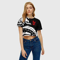 Футболка 3D укороченная женская Doom dragon steel, цвет: 3D-принт — фото 2