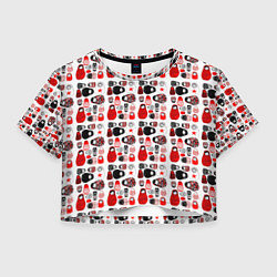 Футболка 3D укороченная женская Много матрешек, цвет: 3D-принт