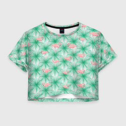 Футболка 3D укороченная женская Фламинго и тропики, цвет: 3D-принт