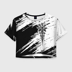 Футболка 3D укороченная женская Тату компас рун вегвизир - проводник удачи, цвет: 3D-принт