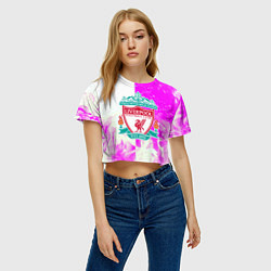 Футболка 3D укороченная женская Ливерпуль розово белый огонь, цвет: 3D-принт — фото 2