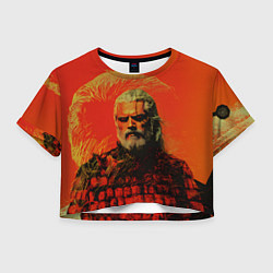 Футболка 3D укороченная женская Ведьмак на красном фоне, цвет: 3D-принт