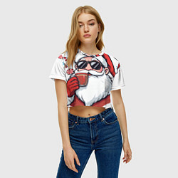 Футболка 3D укороченная женская Санта Клаус в стильных солнцезащитных очках, цвет: 3D-принт — фото 2
